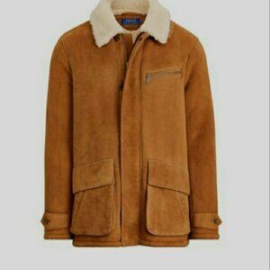 Polo Ralph Lauren Car Coat Brown Leather Shearling Lined New with Tags XXL